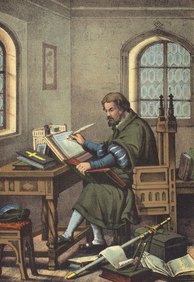 Lutero disfrazado de Junker Jorg en Wartburg traducción del Nuevo Testamento de German School