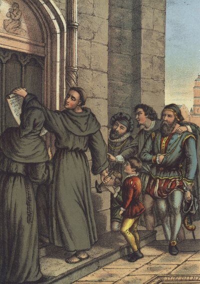 Lutero clavando sus 95 tesis en la puerta de la Iglesia de Todos los Santos, Wittenberg de German School