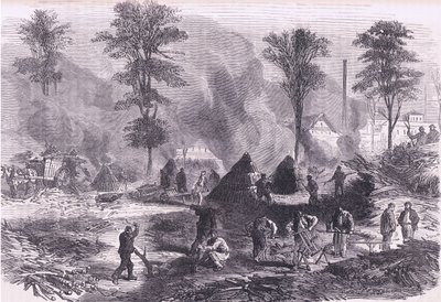 Haciendo carbón para pólvora, Historia de la guerra entre Francia y Alemania de Cassell, publicada por Cassell and Company Limited, c.1890 de German School
