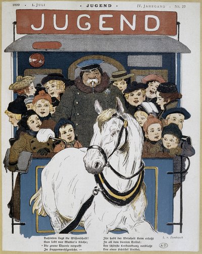 Muchos niños en un ómnibus - en "Jugend" de German School