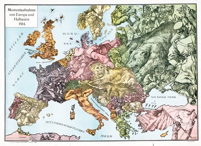 Mapa de Europa en 1914, pub.1915 (litografía en color) de German School