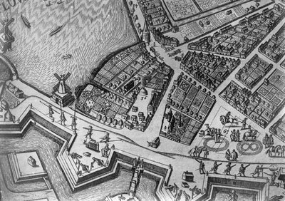 Mapa de Hamburgo Mostrando su Primera Casa de Ópera, 1690 de German School