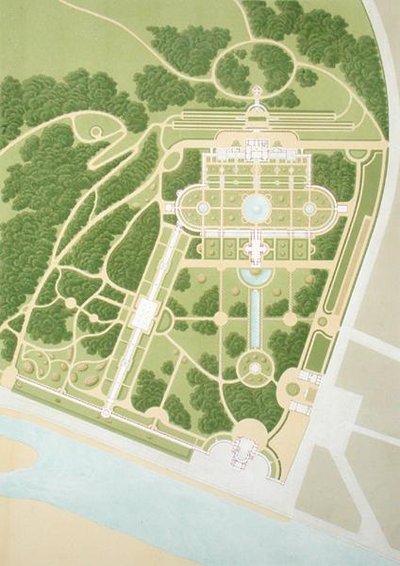 Mapa de la casa y jardines del Rey Guillermo de Wurtemberg, publicado en 1860 de German School