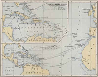 Mapa que muestra los viajes de Cristóbal Colón, 1492-1504 de German School