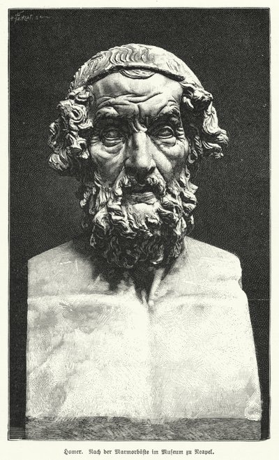 Busto de mármol de Homero, poeta griego antiguo de German School