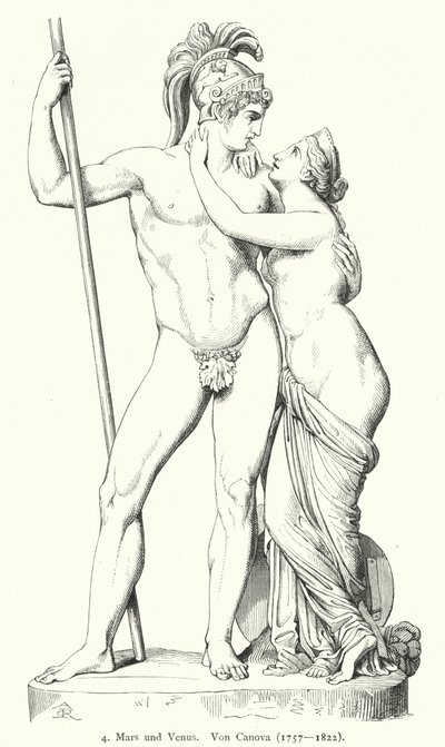 Marte y Venus, escultura de mármol del escultor neoclásico italiano Antonio Canova (grabado) de German School