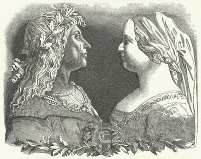 Matías Corvino, rey de Hungría, y su reina, Beatriz de Nápoles (grabado) de German School
