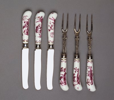 Mangos de cuchillo y tenedor de Meissen, c.1735 de German School