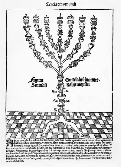 Menorá, de Liber Chronicarum por Hartmann Schedel, publicado en Núremberg, 1493 de German School