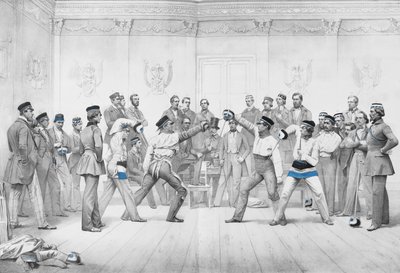 Mensuren o Miembros Estudiantiles de la Sociedad de Duelo en Dresde con su Uniforme Azul, Blanco y Negro de German School