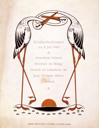 Menú para una comida bautismal. Alemania, 8/07/1900 de German School