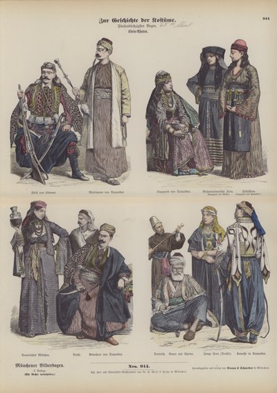 Trajes del Medio Oriente (grabado coloreado) de German School