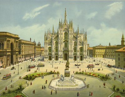 Milán, Piazza del Duomo (cromolito) de German School