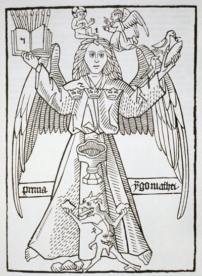 Figura mnemotécnica, de Ars Memorandi, c.1470, (reimpreso en 1883) ilustrado en una historia de la magia publicado a finales del siglo XIX de German School