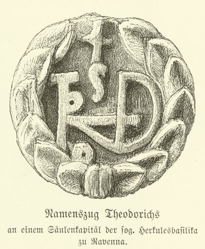 Monograma de Teodorico el Grande, Rey de los Ostrogodos (grabado) de German School