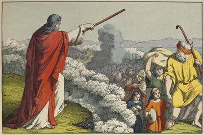 Moisés dividiendo las aguas del Mar Rojo, ilustración de L