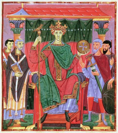 Ms Cim.4453 f.42r Emperador del Sacro Imperio Romano Germánico Otto III entronizado (980-1002), c.998 de German School