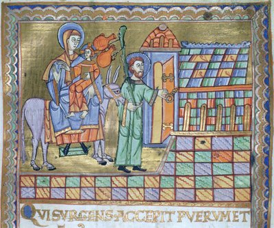 Ms. Czart. 1207 IV, fol.6r La Huida a Egipto, del Evangeliarium de la Catedral de Plock, c.1075 de German School