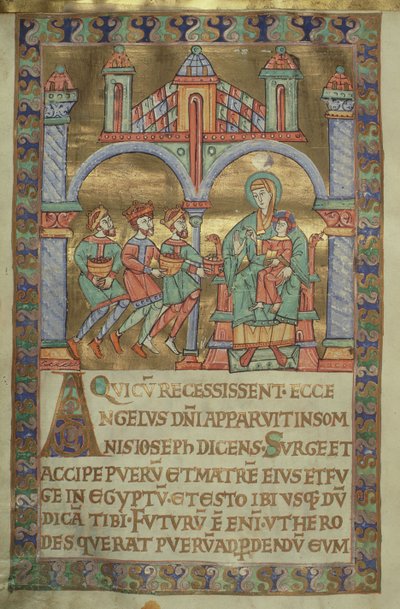 Ms. Czart. 1207, IV, fol.V v. Adoración de los Magos, del Evangeliarium de la Catedral de Plock, c.1075 de German School