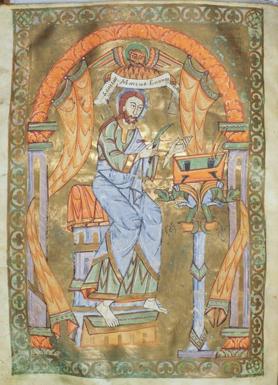 Ms Czart 1207 IV fol 76v San Marcos el Evangelista, del Evangeliario de la Catedral de Plock, c.1075 de German School