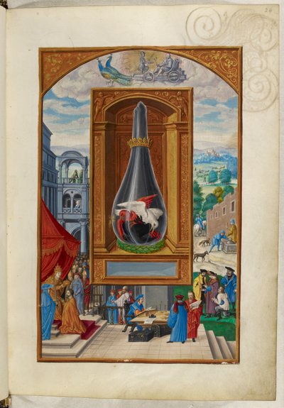 Ms Harley 3469, f.24 Tres pájaros peleando en matraz, el Cuarto Tratado, de 