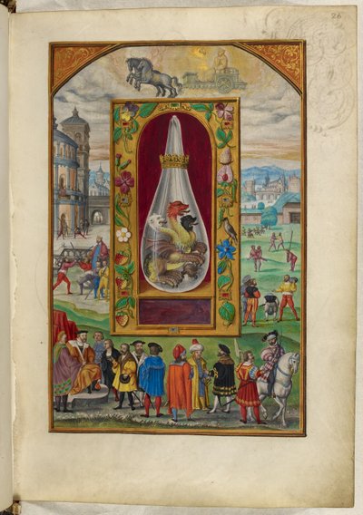 Sra. Harley 3469, f.26 Dragón de tres cabezas en matraz, el Cuarto Tratado, de 