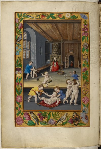 Ms Harley 3469, f.31v Niños jugando en una habitación, el Quinto Tratado, de 