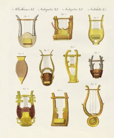 Instrumentos musicales de los antiguos -- liras y cítaras de German School