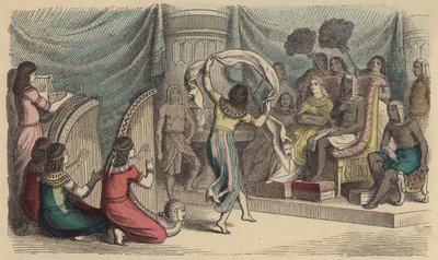 Músicos y bailarines actuando ante el faraón en el Antiguo Egipto de German School