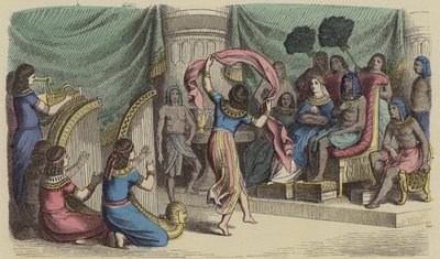 Músicos y bailarines actuando ante el Faraón en el Antiguo Egipto de German School