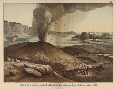 Nea Kameni, isla volcánica en la caldera de la isla griega de Santorini después de la erupción de 1866 de German School