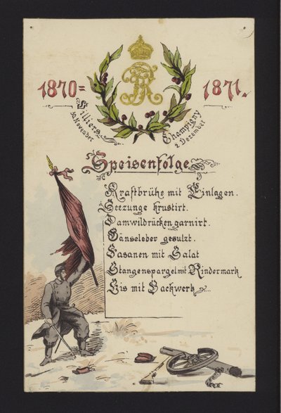 Banquetes de Año Nuevo celebrados por los alemanes ocupantes en Villiers y Champigny, París, 30 de diciembre de 1870 y 2 de enero de 1871 de German School