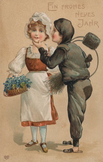 Tarjeta de Año Nuevo (litografía en color) de German School