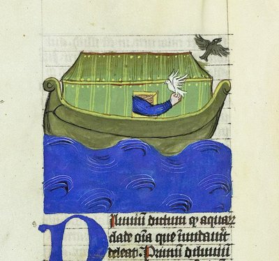 Noé liberando la paloma y el cuervo, De Rerum Naturis - Rabanus Maurus, c.1425 (gouache sobre vitela) de German School