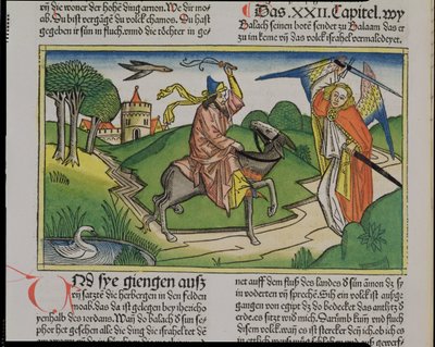 Números 22:20-35 El asno parlante de Balaam, de la Biblia de Núremberg (Biblia Sacra Germanaica) de German School