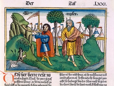 Números 2 Las asignaciones del campamento de los israelitas, de la Biblia de Núremberg (Biblia Sacra Germanaica) de German School