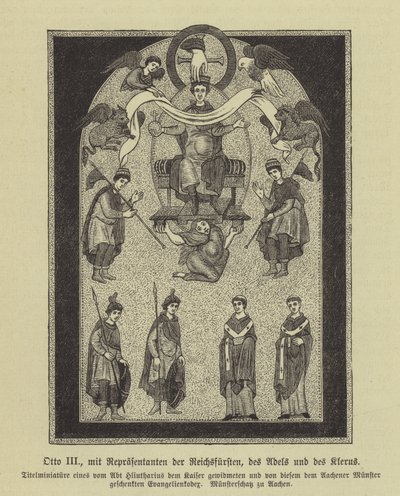 Otón III, emperador del Sacro Imperio Romano, con representantes de los príncipes, la nobleza y el clero de German School