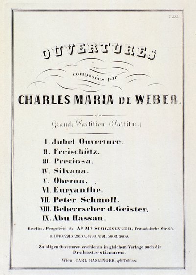 Página con presentación de oberturas de varias óperas de Carl Maria von Weber de German School