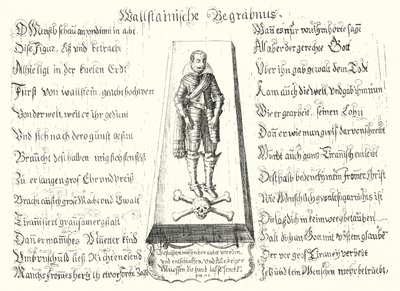 Folleto emitido en memoria del líder militar bohemio asesinado Albrecht von Wallenstein de German School