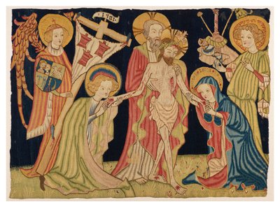 Parte del tapiz frontal del altar que representa a la Santísima Trinidad, la Virgen, San Juan y dos ángeles, de Nuremberg, c.1420 (lana y lino) de German School