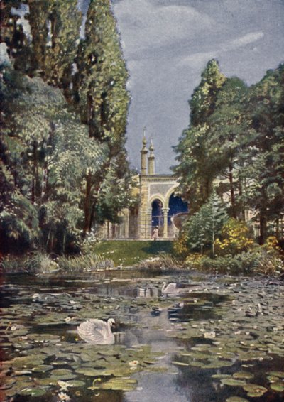 Parte del Vierwaldstattersee y la casa del antílope, Jardín Zoológico de Berlín, Alemania (litografia en color) de German School