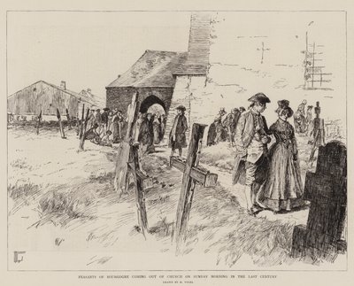 Campesinos de Borgoña saliendo de la iglesia el domingo por la mañana en el siglo pasado de German School