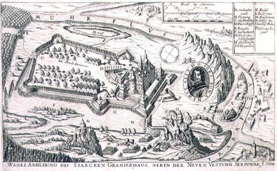 Plano de la fortaleza de granito cerca de New Serinwar en 1664, ilustración de un libro sobre las campañas otomanas en Europa, grabado por Paul Furst (c.1605-66) de German School
