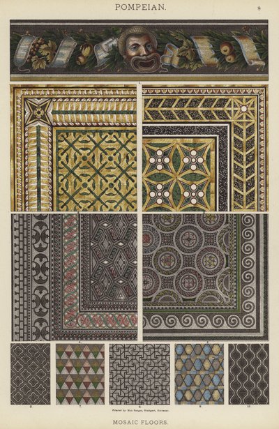 Pompeiano, Suelos de Mosaico (litografía a color) de German School