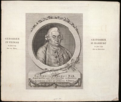 Retrato de Carl Philipp Emanuel Bach (1714-88) grabado por C. D. Krohn, 1788 de German School