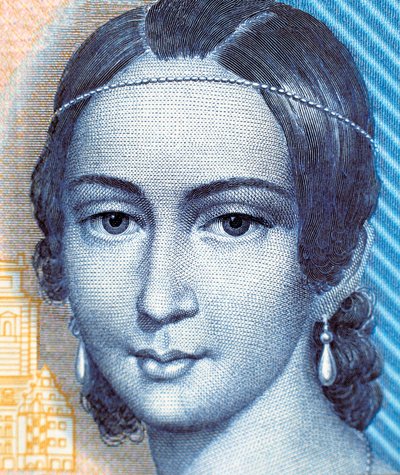 Retrato de Clara Schumann en el billete de 100 marcos, anverso de German School