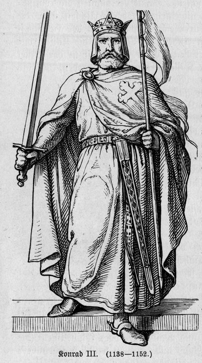 Retrato de Conrado III de Hohenstaufen (1093-1152), Emperador Romano Germánico. Grabado en 