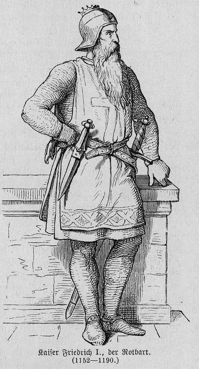 Retrato de Federico I de Hohenstaufen conocido como Federico Barbarroja (1122-1190), Emperador Romano Alemán. Grabado en 