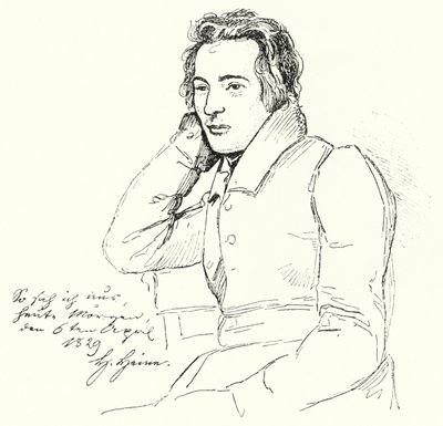 Retrato del poeta y escritor alemán Heinrich Heine de joven (grabado) de German School