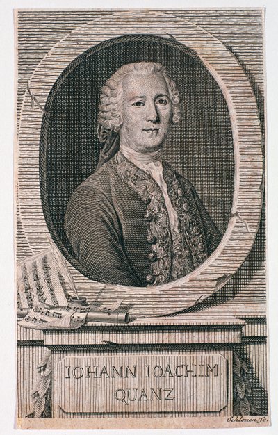 Retrato de Johann Joachim Quantz (1697-1773) grabado por Johann Schleuen (fl.1740-74) de German School